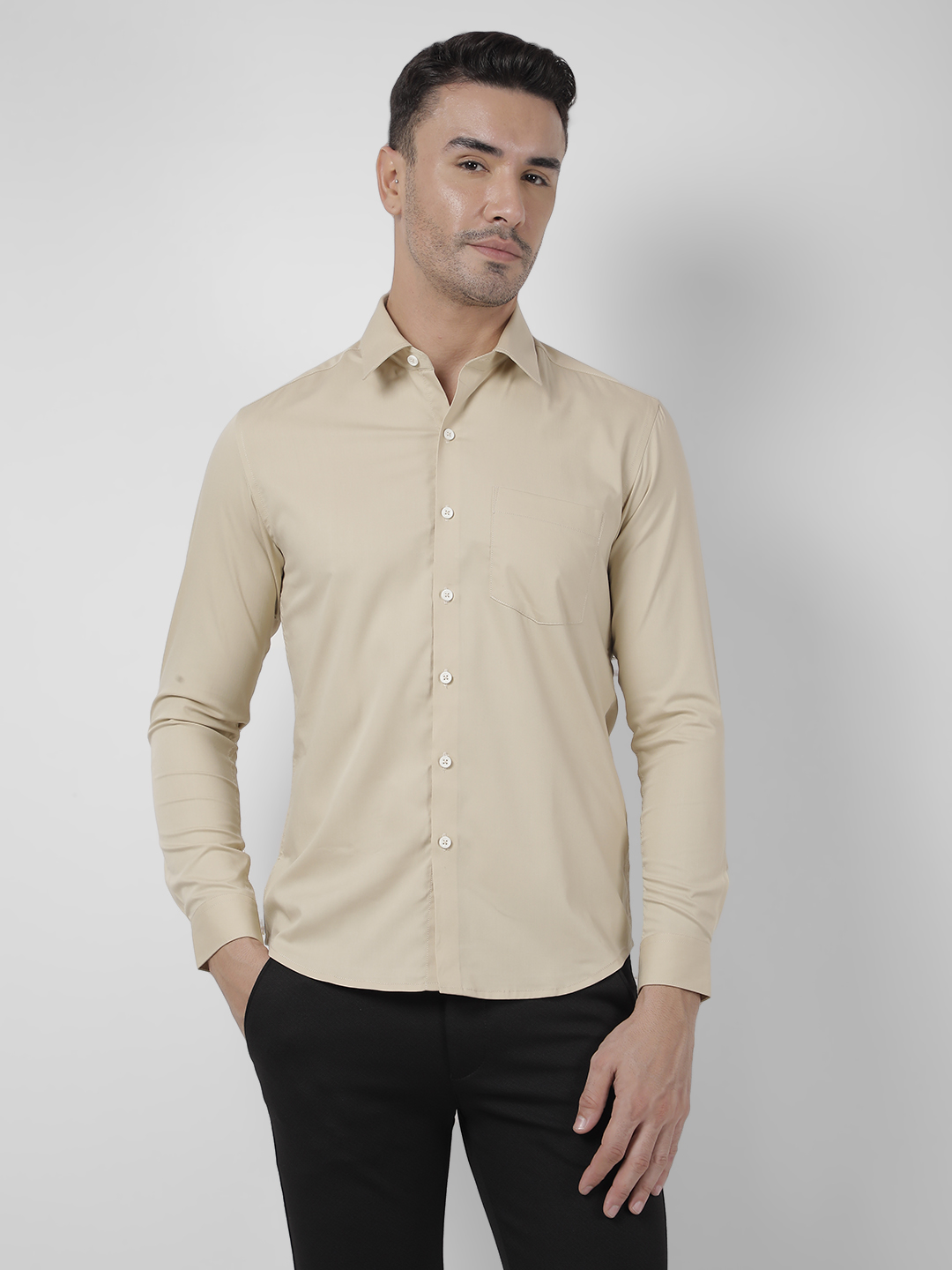 Numero Uno Men SOLID Beige Shirt
